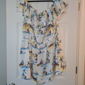 Forever 21 White Off Shoulder Tropical Print Romper 3X